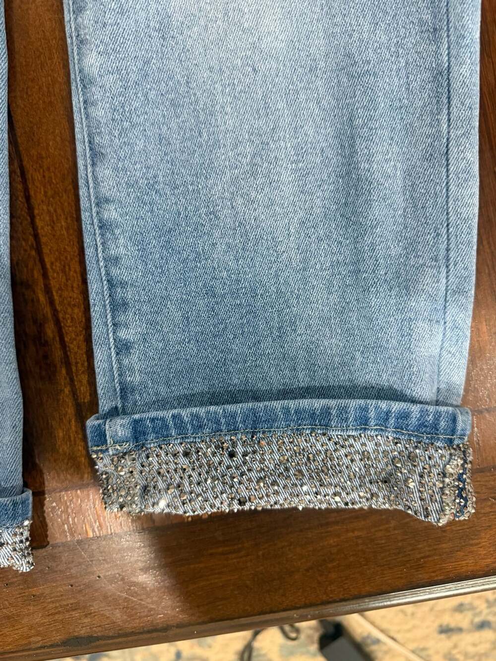 Lucky & Blessed 6 Boyfriend Jeans Light Wash Rhinestone Crystal Cuff Y2K Western - Picture 9 of 9
